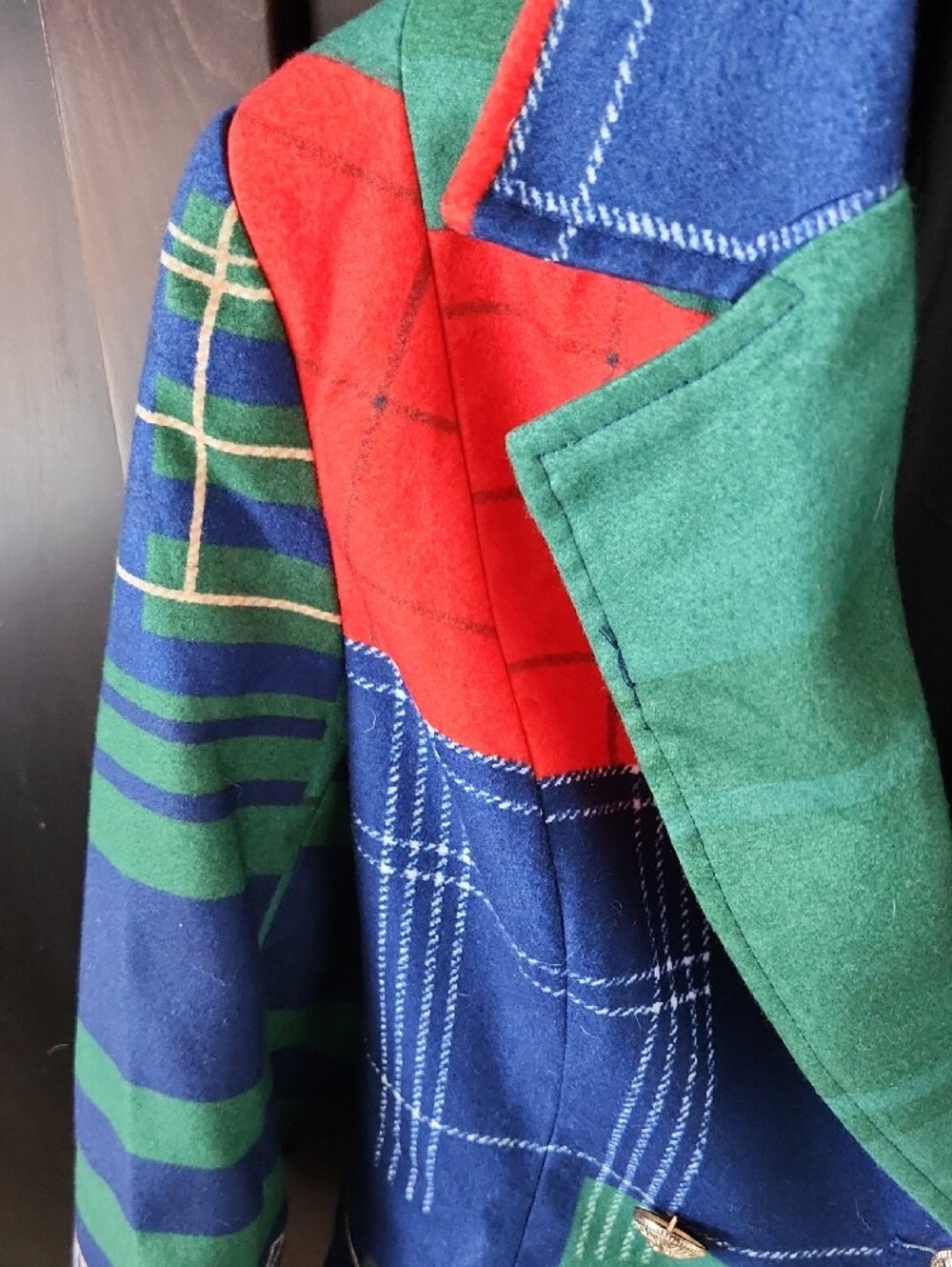 STYLEWE Urban Plaid Colorblock Plaid Lapel Blazer in Blue, Green & Red - Picture 3 of 9
